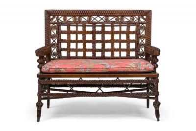 3 Piece American Victorian Braided Wicker Scroll and Lattice Design Seating Set