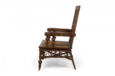 3 Piece American Victorian Braided Wicker Scroll and Lattice Design Seating Set
