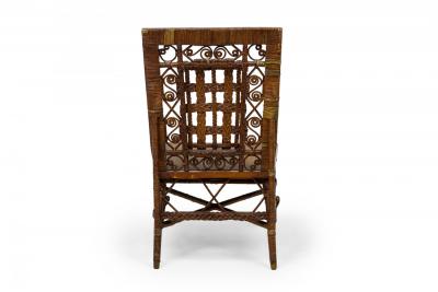 3 Piece American Victorian Braided Wicker Scroll and Lattice Design Seating Set
