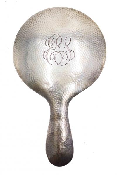 3 Piece American Victorian Hammered Silver Brush and Mirror Set