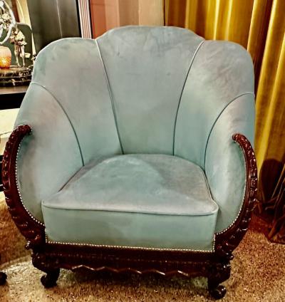 3 Piece Art Deco Sofa Carved Frame