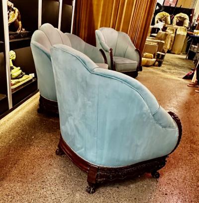 3 Piece Art Deco Sofa Carved Frame