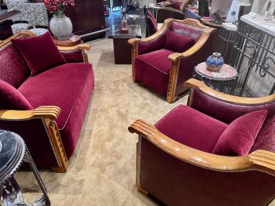 3 Piece French Art Deco Sofa Suite Carved Wood Frames Very Rare Design