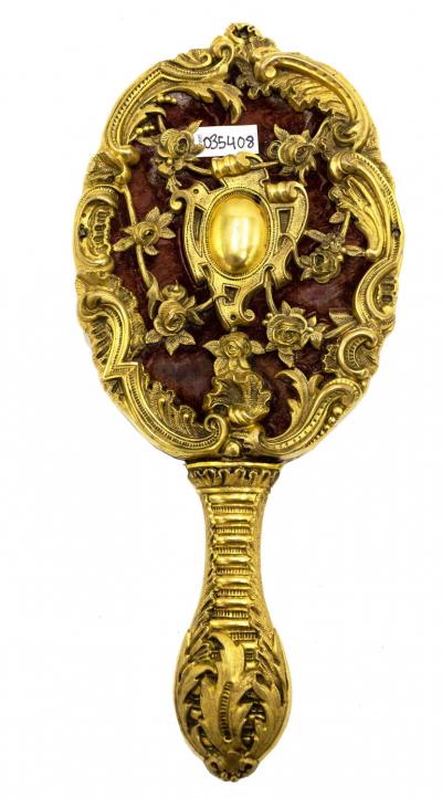 3 Piece French Louis XV Bronze Dore Mirror and Brush Set