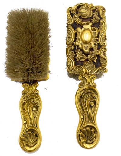 3 Piece French Louis XV Bronze Dore Mirror and Brush Set