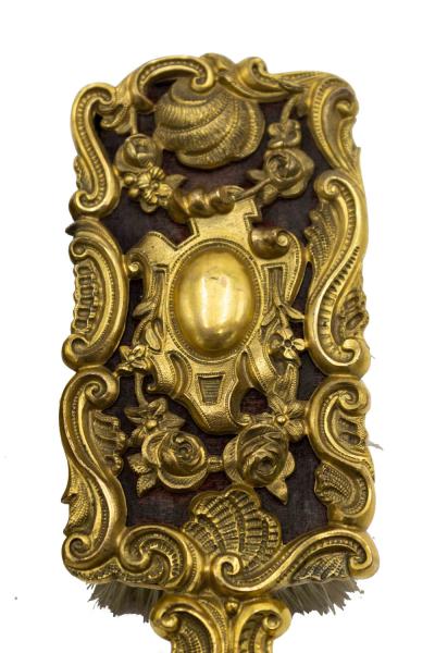 3 Piece French Louis XV Bronze Dore Mirror and Brush Set