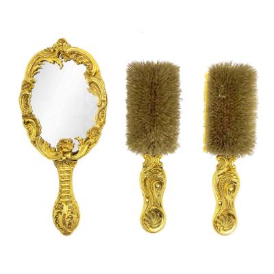 3 Piece French Louis XV Bronze Dore Mirror and Brush Set
