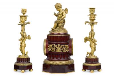 3 Piece French Louis XVI Mahogany Clock Set