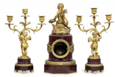 3 Piece French Louis XVI Mahogany Clock Set