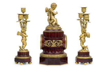 3 Piece French Louis XVI Mahogany Clock Set