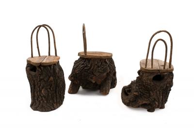 3 Rustic Continental Tree Trunk Side Chairs