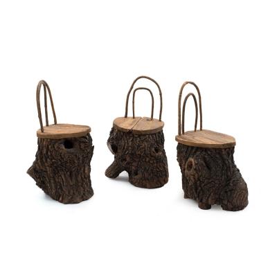 3 Rustic Continental Tree Trunk Side Chairs