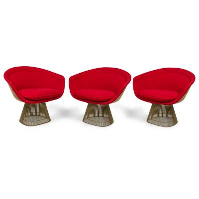 3 Warren Platner for Knoll International Mid Century Steel and Red Upholstery Lo