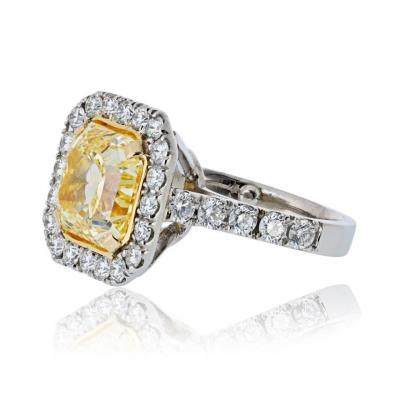 3 carat Radiant Cut Diamond Fancy Yellow GIA Halo Engagement Ring