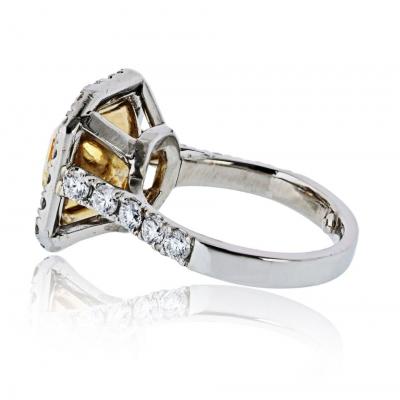 3 carat Radiant Cut Diamond Fancy Yellow GIA Halo Engagement Ring