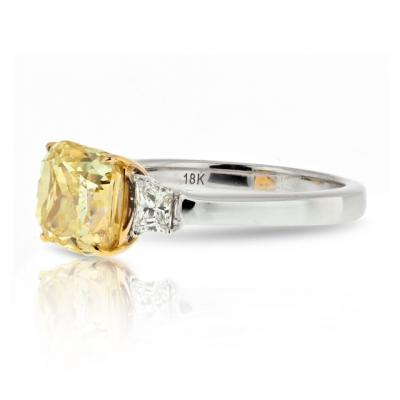 3 carat Radiant Cut Diamond Fancy Yellow GIA Three Stone Engagement Ring