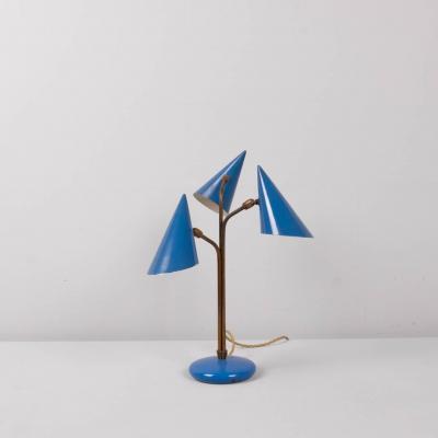 3 cone blue table lamp Italy 1950s