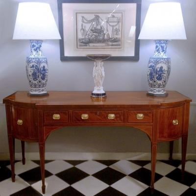 3032 Pair of Chinese Blue and White Porcelain Vases Wired as Lamps