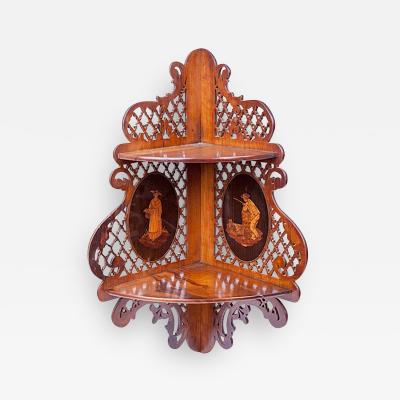 3038 19th Century Mahogany Corner Bracket with Inlaid Vignettes