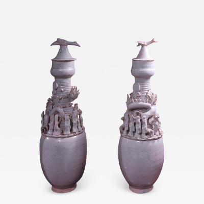 3070 Pair of Chinese Song Qingbai Porcelain Funerary Jars
