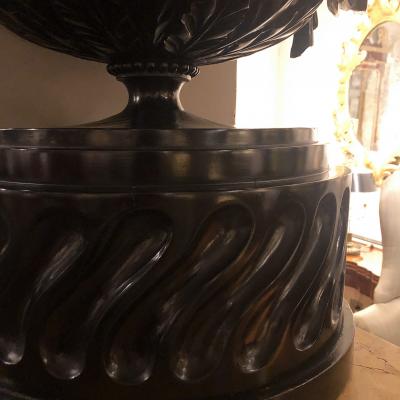 3172 Early 19th Century Neoclassical Carved and Ebonized Wooden Urn