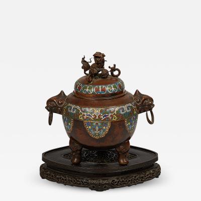 3210 Japanese Meiji Period Bronze and Champlev Enameled Censer