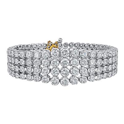 35 Carat TW Round Cut Diamond Platinum 4 Row Bracelet