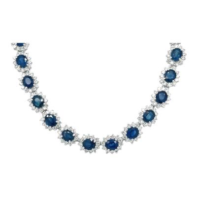 36 Carat Oval Cut Blue Sapphire Diamond Choker Necklace in 18K White Gold
