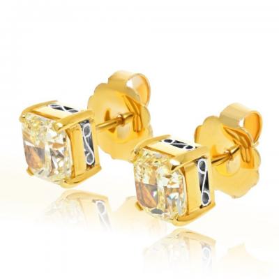 4 04cttw Radiant Cut Fancy Yellow Diamond Stud Earrings