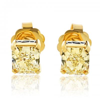 4 04cttw Radiant Cut Fancy Yellow Diamond Stud Earrings