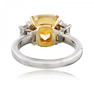 4 25ct Fancy Yellow Cushion Cut Three Stone Diamond Engagement Ring