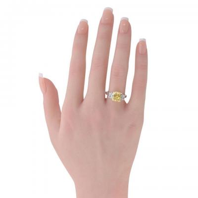 4 25ct Fancy Yellow Cushion Cut Three Stone Diamond Engagement Ring