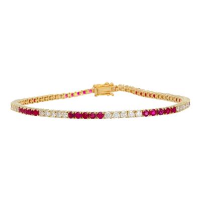 4 4 Carat Ruby and Diamond Box Tennis Bracelet in 14K Gold