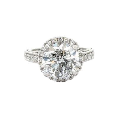 4 53 Carat Round Cut Diamond 18K White Floral Halo Engagement Ring