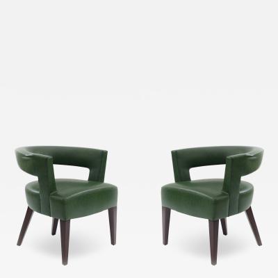 4 Contemporary Green Leather Arm Chairs