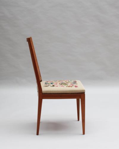 4 Fine French 1940s Cherry Cane and Tapestry Side Chairs
