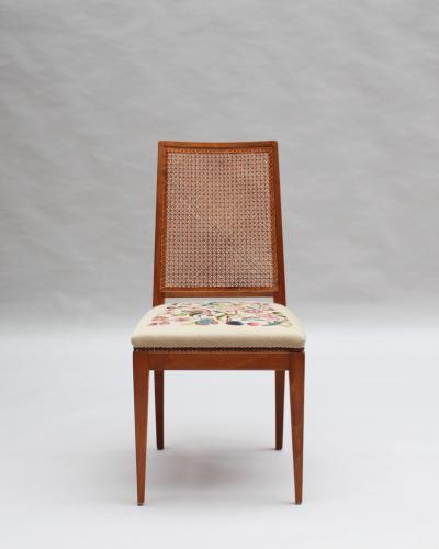 4 Fine French 1940s Cherry Cane and Tapestry Side Chairs