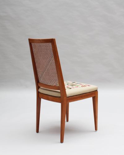 4 Fine French 1940s Cherry Cane and Tapestry Side Chairs