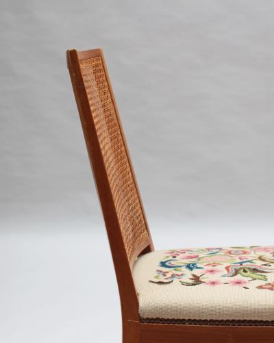 4 Fine French 1940s Cherry Cane and Tapestry Side Chairs