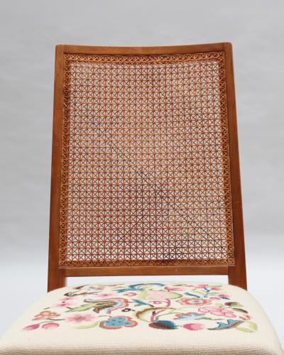 4 Fine French 1940s Cherry Cane and Tapestry Side Chairs