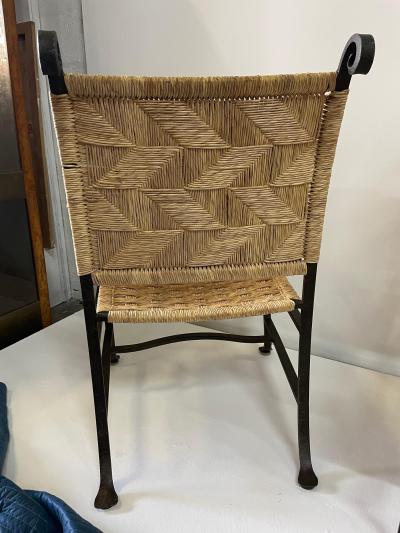 4 Heavy Hand Wrought Iron and Woven Raffia Armchairs