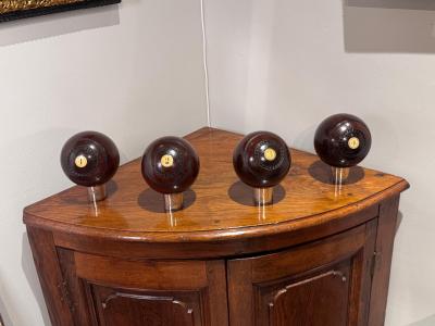 4 Lawn Balls 19th Century Lignum Vitae inlaid numbers Monogram