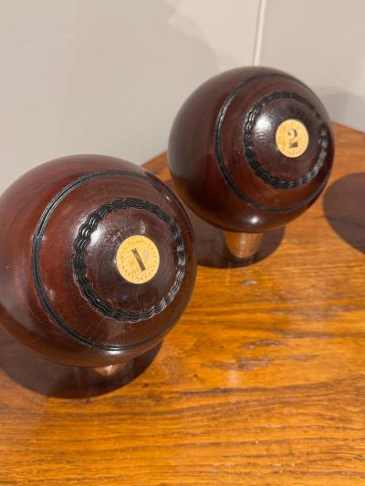 4 Lawn Balls 19th Century Lignum Vitae inlaid numbers Monogram