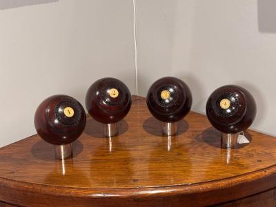 4 Lawn Balls 19th Century Lignum Vitae inlaid numbers Monogram