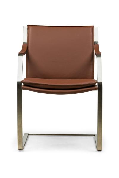 4 Lisbon Contemporary Modern Clay Brown Leather and Polished SIlver Metal Ar