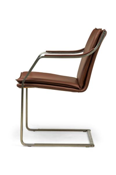 4 Lisbon Contemporary Modern Clay Brown Leather and Polished SIlver Metal Ar