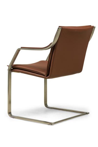 4 Lisbon Contemporary Modern Clay Brown Leather and Polished SIlver Metal Ar