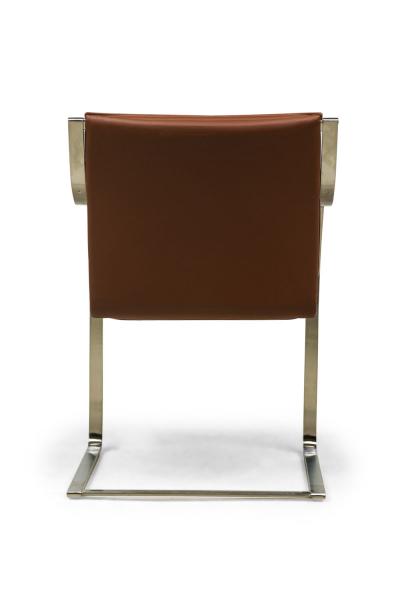4 Lisbon Contemporary Modern Clay Brown Leather and Polished SIlver Metal Ar