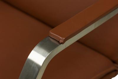4 Lisbon Contemporary Modern Clay Brown Leather and Polished SIlver Metal Ar
