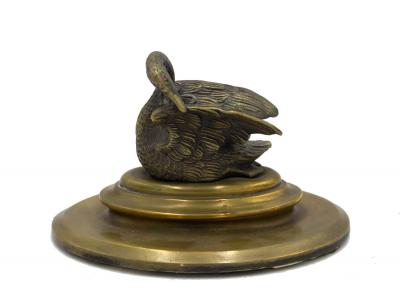 4 Piece French Empire Bronze Inkwell Set with Swan
